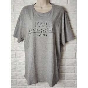 Karl Lagerfeld Paris Gray T-Shirt Embossed Logo Casual Top Women's size XL
